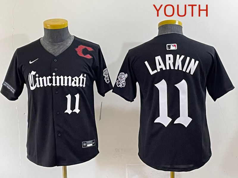 Youth 2025 Cincinnati Reds #11 Larkin Black Five generations Joint Name Nike MLB Jersey style 12